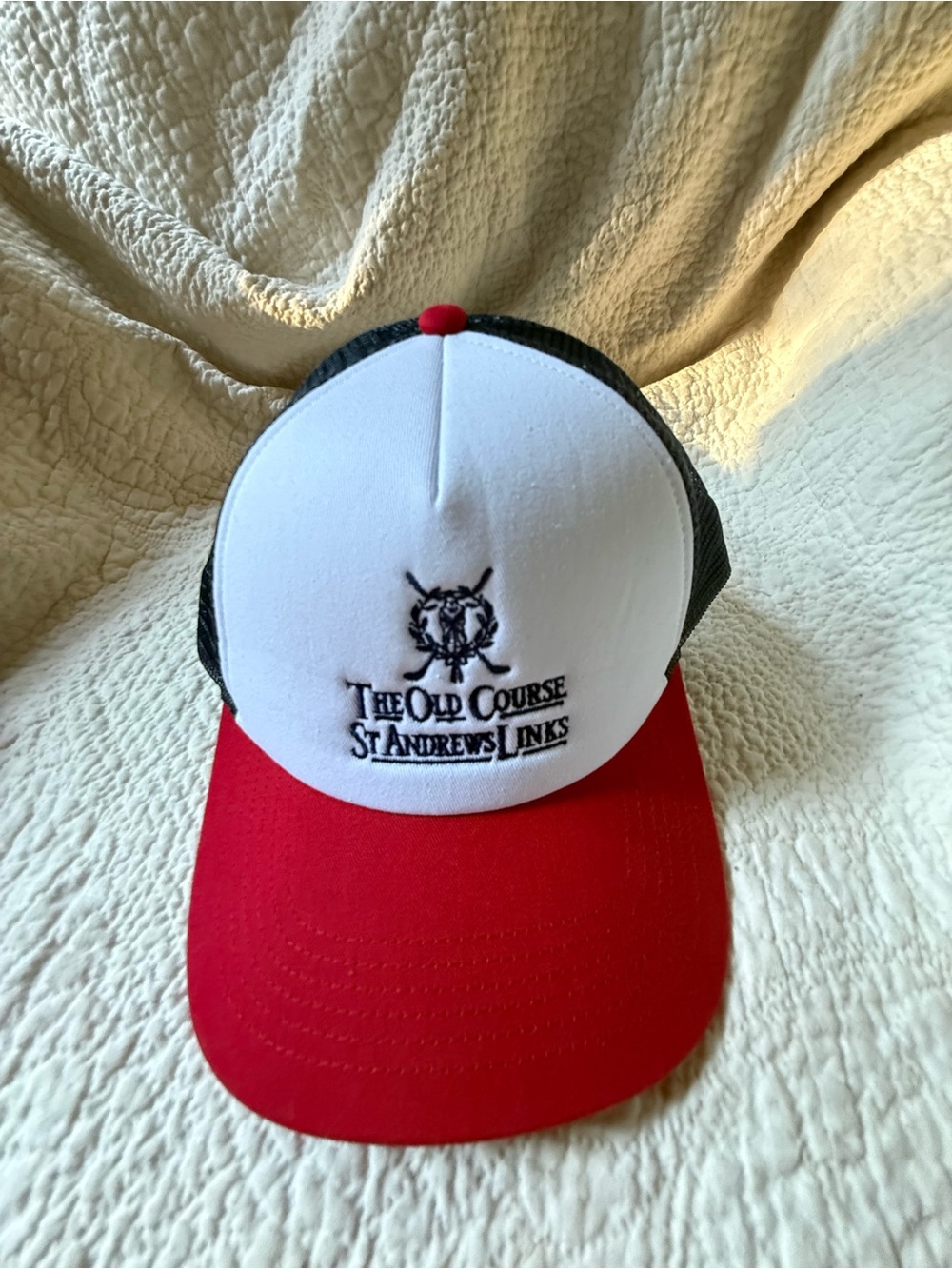 The Old Course St Andrews Links Golf Trucker Hat Red White Black Snapback
